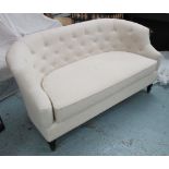 SOFA, button back, two seater, in oatmeal fabric, 140cm L x 80cm D x 75cm H.