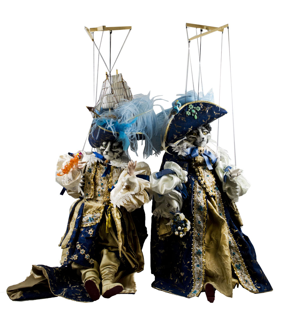 VENETIAN CARNIVAL MARIONETTES, a companion pair of cats,