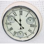 TIME ZONE WALL CLOCK, contemporary design, enamelled face, cream metal casing, in working condition,