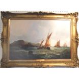 CHARLES PARSONS KNIGHT, 'Fishing Barges off the Coast', oil on canvas, 52cm x 71cm, a pair, framed.