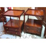 OCCASIONAL TABLES, a pair, George III design mahogany each with two tiers and two drawers,