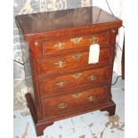 BACHELOR CHEST, George III design burr walnut with foldover top and four long drawers,