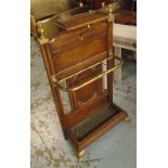 HALL STAND, Victorian oak and brass mounted with gallery, stick rack and tray,
