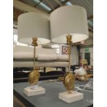 LAMPS, a pair, by Bella Figura, clay form in gold metal with Porta Romana silk shades.