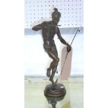 BRONZE FIGURE, of a man with a snake, 34cm H.