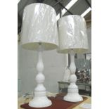 TABLE LAMPS, a pair, in blanc de chine, with shades, 101cm H.