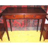 WRITING TABLE, George III mahogany with two frieze drawers and square section supports,