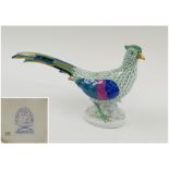 HEREND PHEASANT, hand painted in green fishnet decoration, 32cm L x 16cm H.