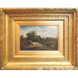 19TH CENTURY SCHOOL, 'Landscape with Figure', 47cm x 55cm, oil on board, framed.