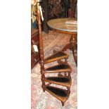 LIBRARY STEPS, Georgian design mahogany with four spiral leather treads and turned supports,