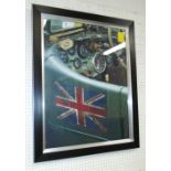 WALL DECORATION, photograph of Bentley dashboard of old British car framed and glazed, 82cm x 72cm.