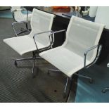 DINING CHAIRS, eight, by Vitra, white resin mesh seats, on chromed bases,