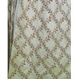 CURTAINS, a pair, cotton, woven foliate trellis design, lined and interlined,