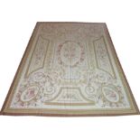 AUBUSSON STYLE NEEDLEPOINT CARPET, 360cm x 263cm, traditional rose and leaf design.