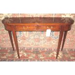 HALL TABLE, Georgian design burr walnut and crossbanded, the D shaped top above two frieze drawers,