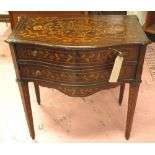 DUTCH SIDE TABLE, early 19th century mahogany and all over satinwood marquetry with two drawers,