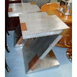 SIDE TABLES, a pair, Aviation style, 'Z' frame, 45cm x 45cm x 61cm H.