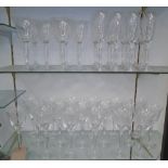 WINE GLASSES, three sets of twelve etched glass, largest 23cm H.