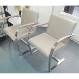 KNOLL ARMCHAIRS, set of  six, chrome and leather.