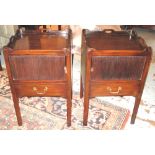 BEDSIDE CABINETS, a pair, George III design mahogany with handled tray tops,