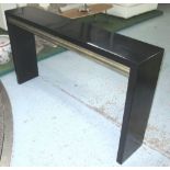 CONSOLE TABLE, rectangular shallow black lacquer with gilt rope twist inset frieze,