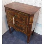 COMODINO, 18th century Italian inlaid with fan spandrels and medallions of two drawers,