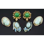 SIGNED NAPIER, FLORENZA CLIP EARRINGS faux turquoise, one pair unmarked.