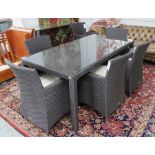 GARDEN TABLE, by Stylgarden Italy in synthetic rattan on square supports with glass top,