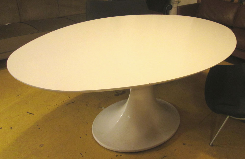 DINING TABLE, Saarinen style, white laminate with an oval top, 200cm L x 78cm H x 110cm.