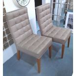 DINING CHAIRS, twelve, button upholstered on square tapering supports.