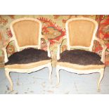 FAUTEUILS, a pair, Louis XV design grey painted and sackcloth covered for reupholstery.
