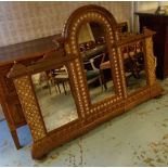 MOORISH OVERMANTEL, hardwood and bone and marquetry inlay, arched with triple plates,