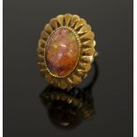 OPAL AND 18K GOLD COCKTAIL RING, pink and orange opal set on an 18K gold band, ring size M, opal 2.