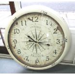 WALL CLOCK, circular in distressed white metal frame 'Antique D.R.G.H. France' 90cm diam.