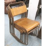 1950's SCHOOL STACKING CHAIRS, set of six, in bentwood, on metal frames, 41cm W.