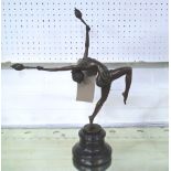 BRONZE STATUE, of a dancer, Art Deco style on a marble base, 46cm H.