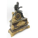 MANTEL CLOCK, 19th century, with patinated metal figurative mount, silvered dial,