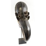 BOBO BIRD MASK, Grebo people, Cotes D' Ivoire, carved wood, 62cm H, on modern display stand.