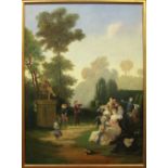 19TH CENTURY SCHOOL, 'Idyllic Garden Scene with Figure', oil on canvas, 74cm H x 54cm W, framed.