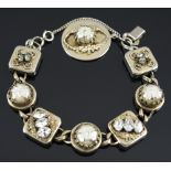 KAFIN CHARM BRACELET faux baroque pearls adorned with clear rhinestones, signed Kafin,