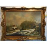 DUTCH SCHOOL, 'Skating in the Snow', oil on canvas, 70.5cm x 100cm, signed lower right and framed.