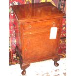 BEDSIDE CABINETS, a pair, Queen Anne style burr walnut and crossbanded each with drawer,