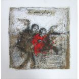 HANNA SIDOROWICZ, 'Les deux anges' oil on canvas, 35cm x 35cm, framed.