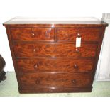CHEST, Victorian figured mahogany with two short above three long drawers, 124cm x 58cm x 110cm H.