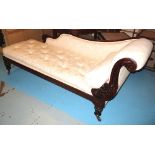 CHAISE LONGUE, George IV simulated rosewood with squab and bolster cushions in ivory fabric,