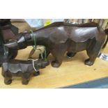 BRONZED METAL BEARS, mother and baby cubist style, 40cm & 19cm L.