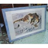 STUDY OF A TIGER, Oriental ink and water colour, painted frame, 85cm H x 126.5cm overall.