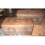 TRUNKS, a set of two, Moorish hardwood and mother of pearl inlaid each with rising lid,