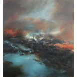 JANETTE KERR, 'Burning earth' impasto oil on canvas, 190cm x 190cm, framed.