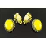 FLORAL CLIP EARRINGS adorned with marble effect cabochons and peridot coloured rhinestones,